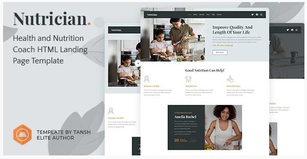 Nutrician Nulled Health and Nutrition Coach Feminine HTML Landing Page Template Free Download
