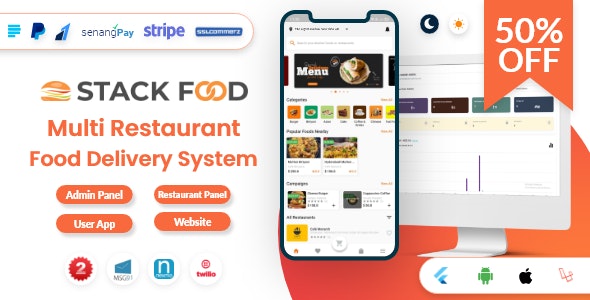 StackFood Multi Restaurant v3.1 – Food Delivery App with Laravel Admin and Restaurant Panel – nulled script