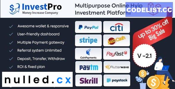 InvestPro Nulled Wallet & Banking Online Hyip Investment Platform script Free Download