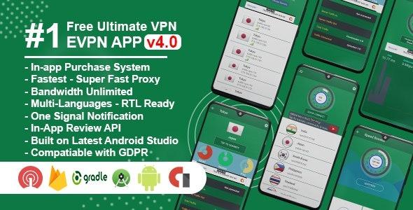 eVPN - Free Ultimate VPN Android VPN, Billing, Phone Booster, Admob Push Notification Nulled Download