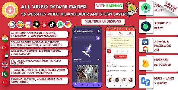 All Video Downloader & Story Saver Nulled 103 Websites Earning-Snackvideo, Whatsapp, Tiktok, Instagram, FB Download