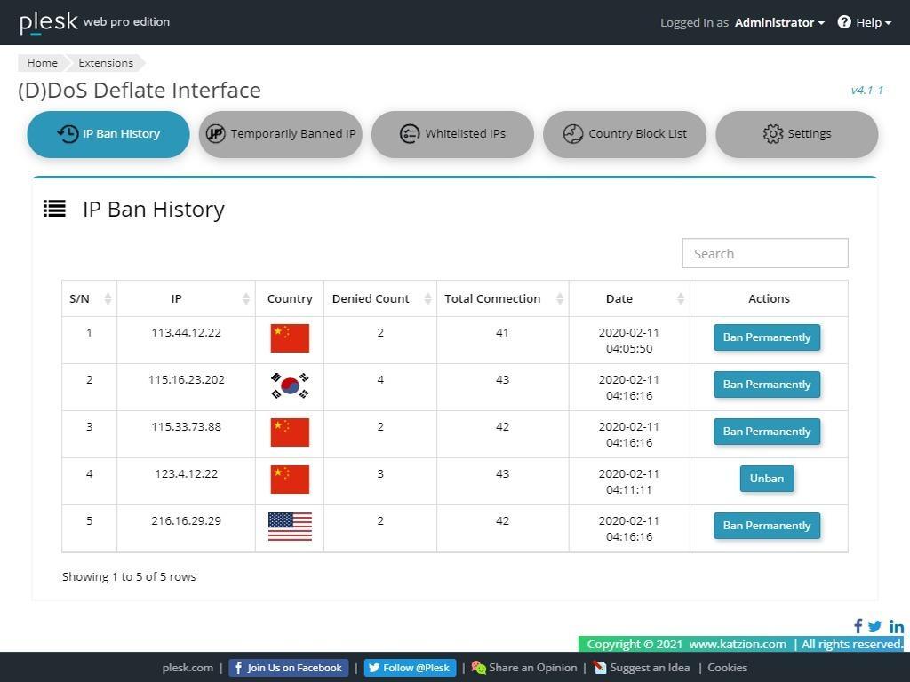 (D)DoS Deflate Interface (DirectAdmin) Plugin
