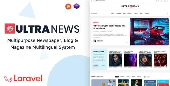 UltraNews Laravel Newspaper, Blog and Magazine Multilingual System Nulled