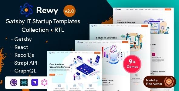 Rewy Nulled Gatsby React IT Startup & Technology Template Free Download
