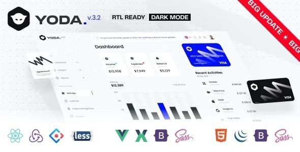 Yoda Nulled Bootstrap 5 HTML, Vue, React Admin Dashboard Template Free Download