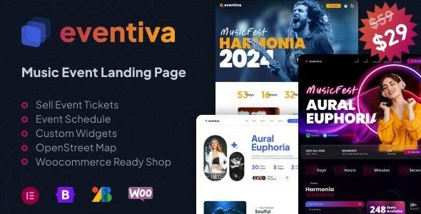 Eventiva Music & Bands Events Landing Page WordPress Theme Nulled Free Download