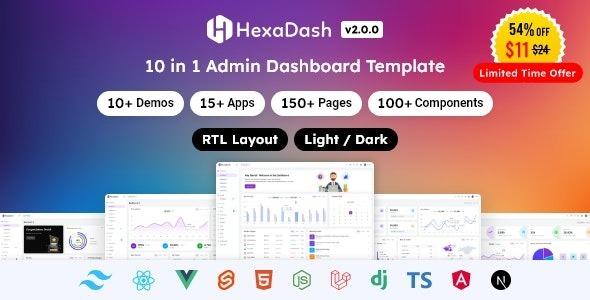 HexaDash Tailwind CSS, React, Svelte, Vue, Laravel, Nodejs, Django & HTML Admin Dashboard Template Nulled Free Download