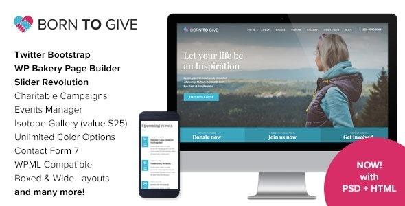 Born To Give Charity Crowdfunding Responsive WordPress Theme Nulled Free Download