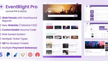EventRight Pro Ticket Sales and Event Booking & Management System with Website & Web Panels (SaaS) Nulled Free Download